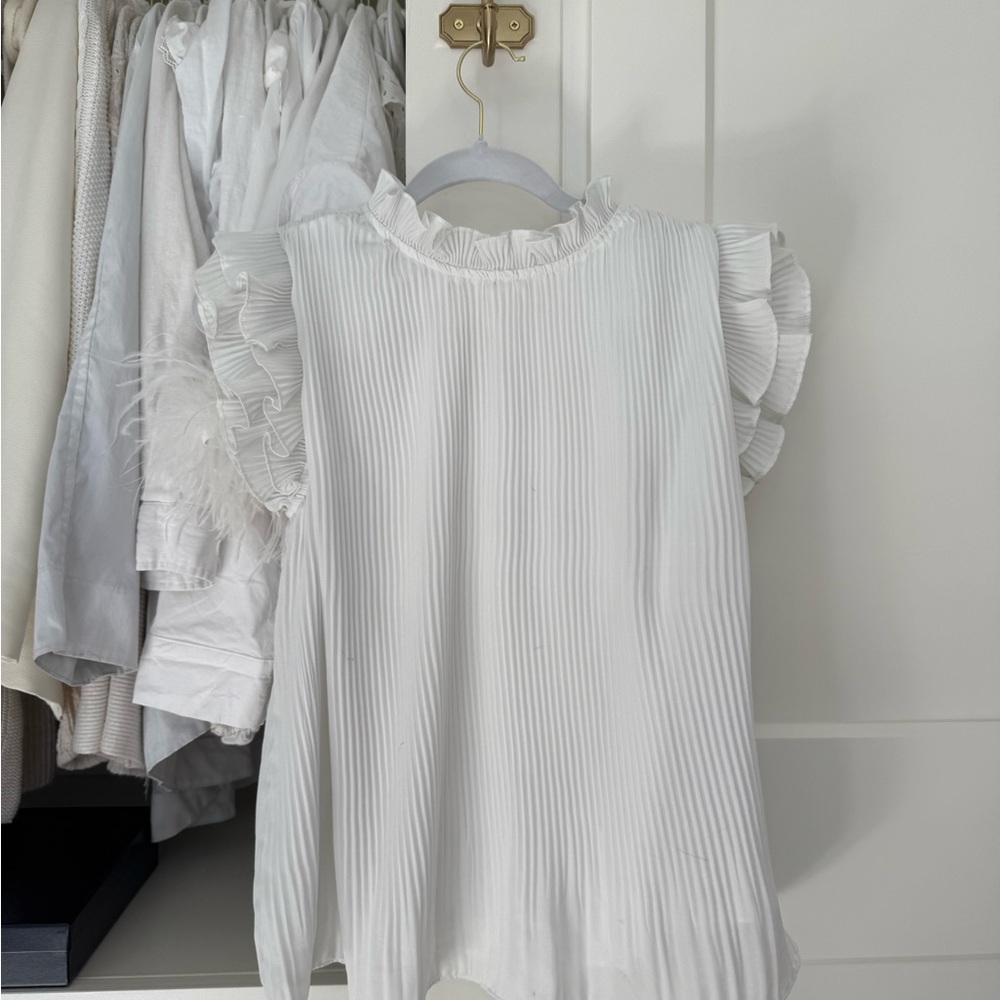 TCEC White Pleated Ruffle Blouse